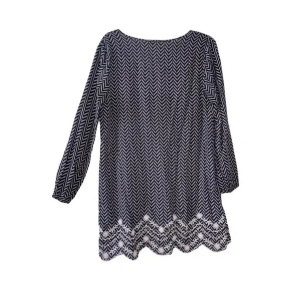 Lush | New Boho Embroidered Floral Chevron V-Neck Long Sleeve Dress, Small - Picture 2 of 7